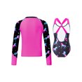 thumbnail image 2 of TiaoBug Kids Girls Printed Swimwear Long Sleeve Rash Guard Swim Top with One Piece Swimsuit Set Night Pegasus 14, 2 of 7