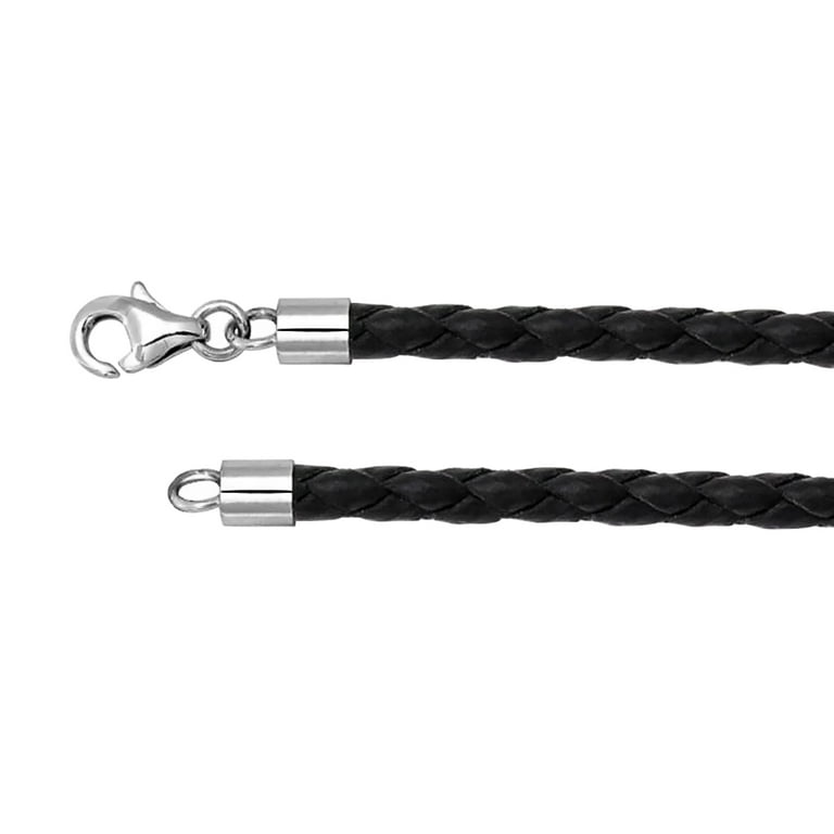 Black Woven Leather Cord Necklace w/ Sterling Silver (Choice of 16, 18 or  20)