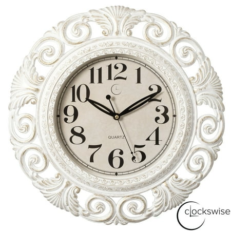 Clockswise Classic Round Decorative Hanging Wall Clock with Scroll Frame for Home Entryway Living Room Bedroom Kitchen Office Hotels & Restaurants