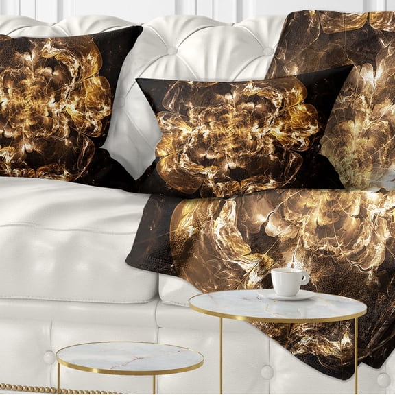 Designart Fractal Yellow Flower Explosion - Floral Throw Pillow - 12x20