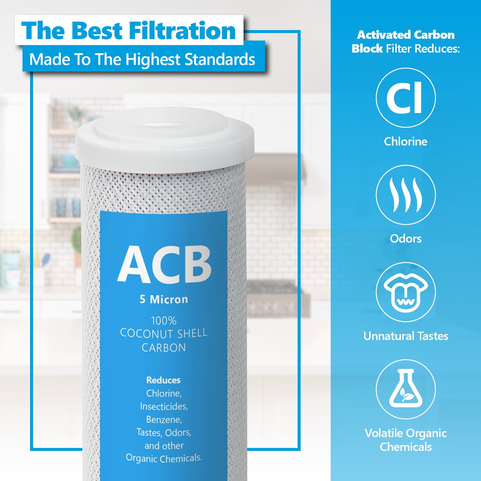 10 inch 5 Micron Under Sink and Reverse Osmosis System Activated Carbon Block ACB Water Filter Replacement Express Water