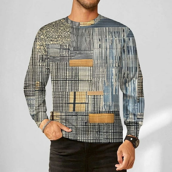 Handshe Men's Long Sleeve Graphic Print Loose Fit Hoodie, Streetwear Style Collarless Design for Casual Wear and Athleisure,Plus Size