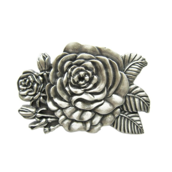 Vintage Silver Plated 3D Sculpt Western Rose Flower Belt Buckle