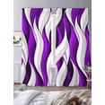 thumbnail image 4 of Purple White Moire Semi Sheer Curtains 84 Inch Length 2 Panels Set, Modern Abstract Art Sheer Kitchen Curtain Privacy Voile Window Curtain for Living Room Bedroom Rod Pocket Drapes, 4 of 7