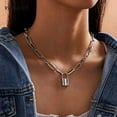 thumbnail image 2 of Padlock Pendant Necklace Charm Silver Cuban Link Chain Gothic Long Chain Choker For Men Women Metal Padlock Chain, 2 of 5