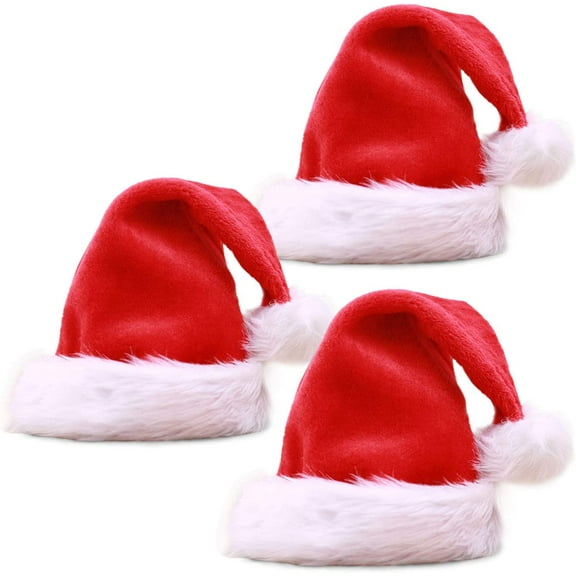 3 Pack Plush Christmas Santa Hats Xmas Holiday Hats for Adult Unisex Christmas Headwear Party Favor Supplies