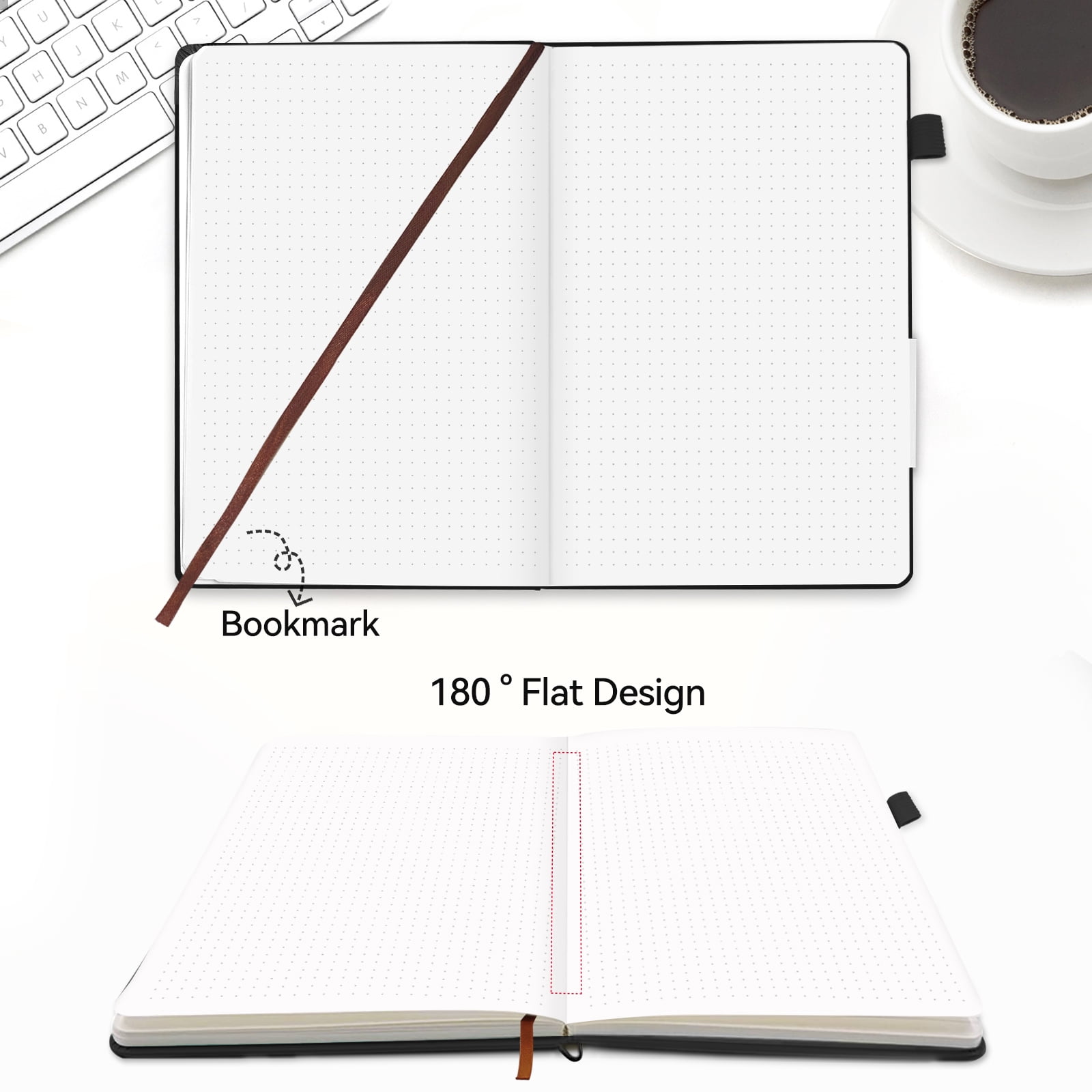 1Pack Small Journal Notebook,Hardcover Journals for Women Men,Dotted,Grid,Pen Loop, Stickers,A6,100 gsm Thick Paper,160 Pages,3.6in x 5.6in