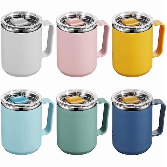 Vacuum cup with lid and handle, double-walled stainless steel cup with handle and lid, portable thermos cup for travel