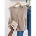 thumbnail image 2 of Women's Versatile V-Neck Knit Vest, Spring/Summer Fashion Piece, Button Front Sleeveless Cardigan Knitwear Top Black Fall, 2 of 4