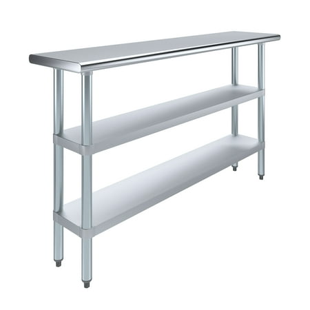 

AmGood 60 Long x 14 Deep Stainless-Steel Work Table with 2 Shelves Metal Food Prep Station Commercial & Residential NSF Utility Table