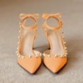 thumbnail image 3 of XYD Women Bowtie Pearls Ankle Strap Pumps Pointed Toe Slender Mid Heel Slingbacks Elegant Party Shoes Size 10.5 Orange, 3 of 4