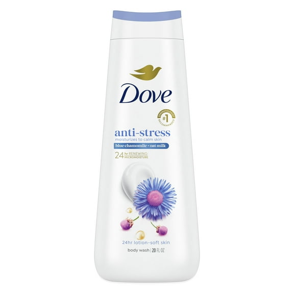 Dove Body Wash for Women Moisturizing Anti-Stress Blue Chamomile & Oat Milk Cleanser All Skin, 20 oz