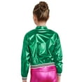 thumbnail image 3 of TSSOE Kids Boys Girls Hip Hop Jazz Dance Outfit Shiny Metallic Long Sleeve Bomber Jacket and Cargo Green 12, 3 of 7