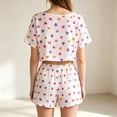 thumbnail image 2 of VONCOS Womens 2 Piece Summer Pajama Set Cropped Top & Shorts Heart Print Eyelet Soft Breathable Sleepwear Pink,Size S, 2 of 4