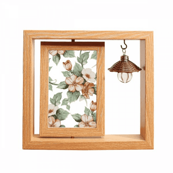 Elegant Rattan Flowers Decorative Wooden Rotating Picture Photo Frame 4x6