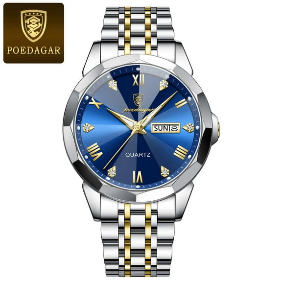 Poedagar Luxury men watch high quality waterproof luminous men's wristwatch stainless steel date week man watches quartz clocks