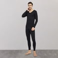 thumbnail image 4 of 2 Pcs/Set Winter Men Thermal Underwear Set V Neck Long Sleeve Warm Thick Plush Seamless Pure Color Slim Fit Elastic Men Pajamas Set Sports Tracksuit Top Pants Set, 4 of 8