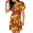 thumbnail image 2 of Balery Autumn Mosaic Maple Leaves Camisón de manga corta con cuello redondo para mujer, cómodo y elegante., 2 of 6