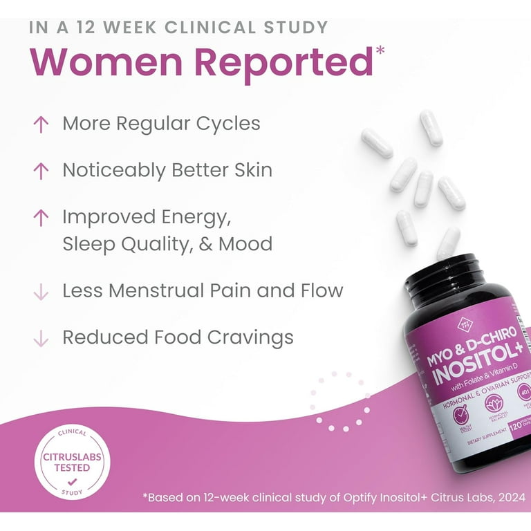 Premium Inositol Supplement - Myo-Inositol and D-Chiro Inositol Plus Folate and Vitamin D - Ideal 40:1 Ratio - Hormone Balance & Healthy Ovarian Support for Women - Vitamin B8 - 30 Day Supply