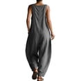 thumbnail image 5 of Women's Casual Jumpsuit Dressy V Neck Sleeveless Cotton Linen Overalls Vintage Elegant Wide Leg Cargo Pant Romper Summer Work Vacation Playsuits Dark Gray XXL, 5 of 7