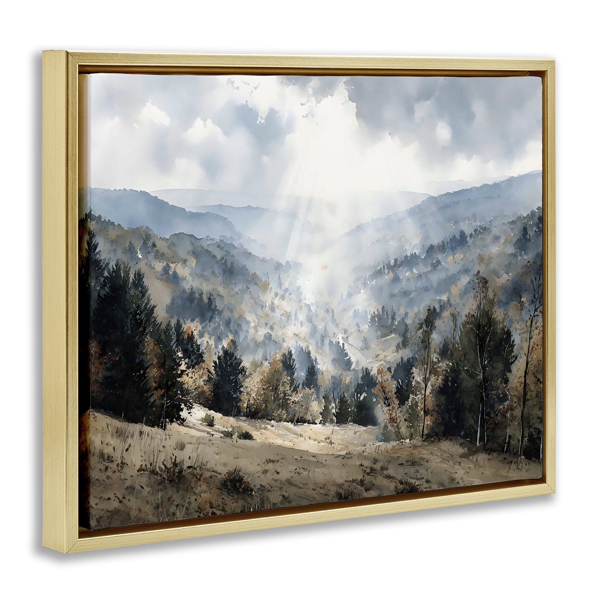 Stupell Industries Sunlit Fall Valley Beams Gold Framed Floater Canvas Wall Art, design by Franklyn Gregory