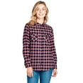 thumbnail image 2 of BodiLover, Women's, Warm Flannel Long Roll Up Sleeve Button Up Plaid Shirt, Navy Red, L, 2 of 4