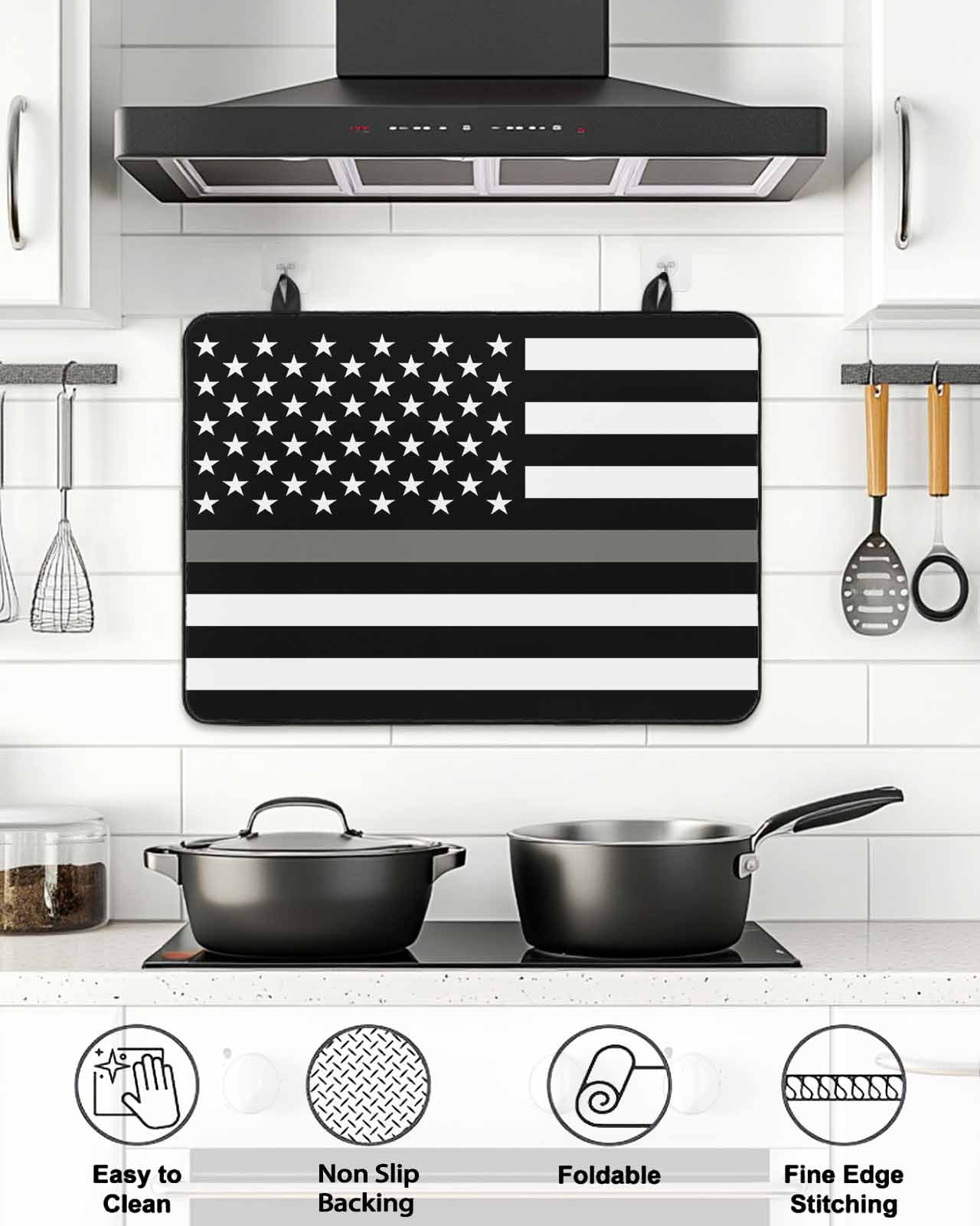 Stove Top Covers for Electric Stove, Thin Grey White Line Glass Stovetop Cover Protector, American Flag Star Induction Cooktop Protector Oven Mat for Kitchen Countertop 24"x21"