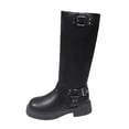 thumbnail image 5 of Aihuaihua Mid Calf Boots for Women Side Zipper Motorcycle Boots Low Heel Buckles Biker Riding Boots 2025 Fasion, 5 of 10