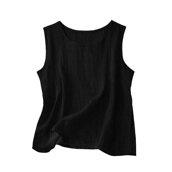 Linen Tank Top For Women Casual Summer Vacation Outfits Women Beach Sleeveless Crewneck Boho Vest Tops Gauze Shirts