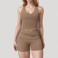 thumbnail image 4 of Women's V-Neck Cropped Tank Top with Racer-Inspired Straps and Smooth Contour Fit for Activewear - Medium, Beige, 4 of 6