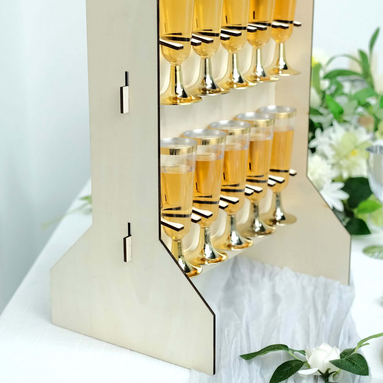 Efavormart 3-Tier Wooden Champagne Glass Flute Holder Wall Stand Rack, 15 Glass Drinks Shelf, Floor Standing Rectangular Drinks Rack