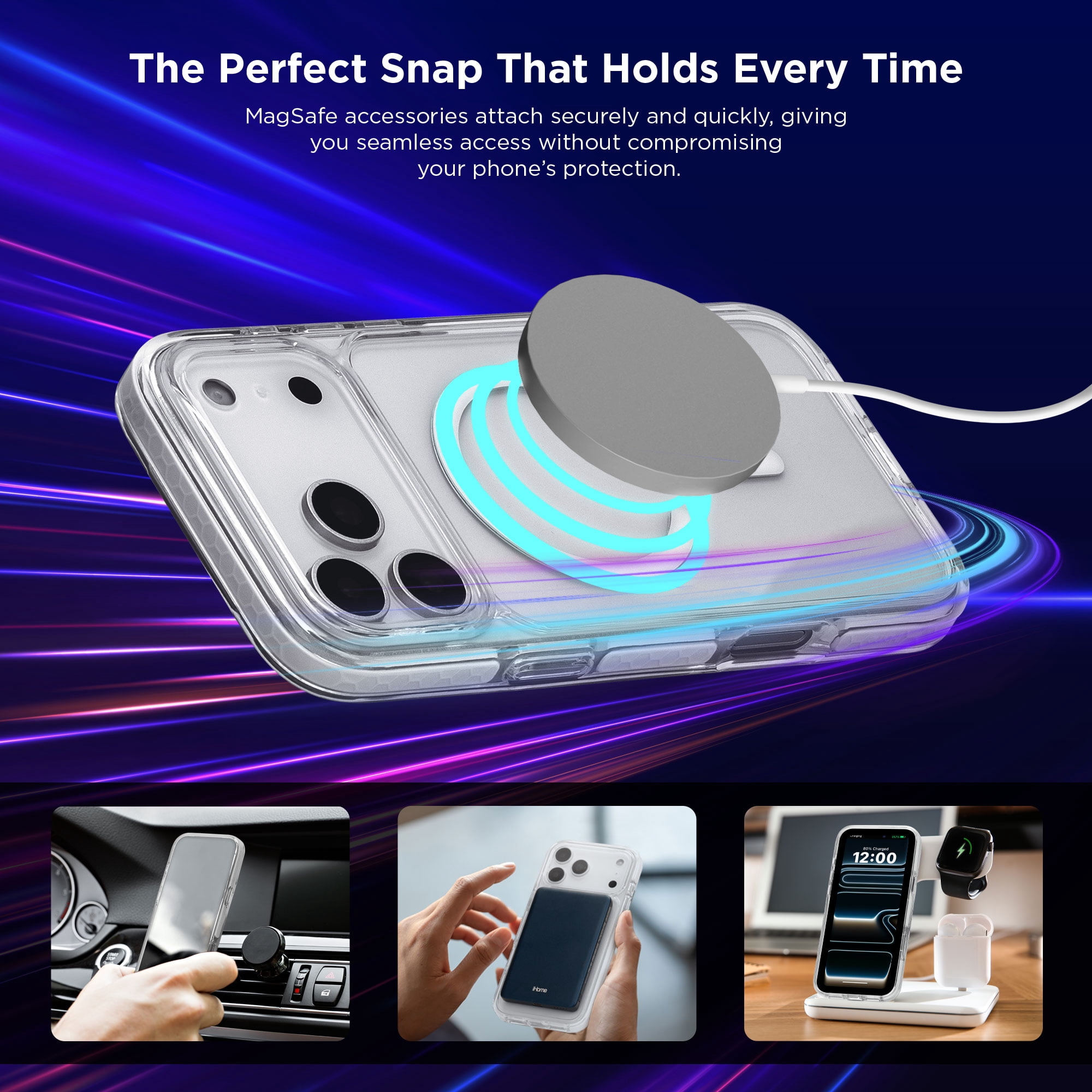 iHome Magnetic Velo Phone Case for iPhone 18 Pro/ 17 Pro- White/Clear