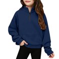 thumbnail image 3 of Kids Girl Sweatshirts Long Sleeve Shirts Navy Round Neck Quarter Zipper Fall Outfit Sweatshirt For Girls 5-14 Years, 3 of 5