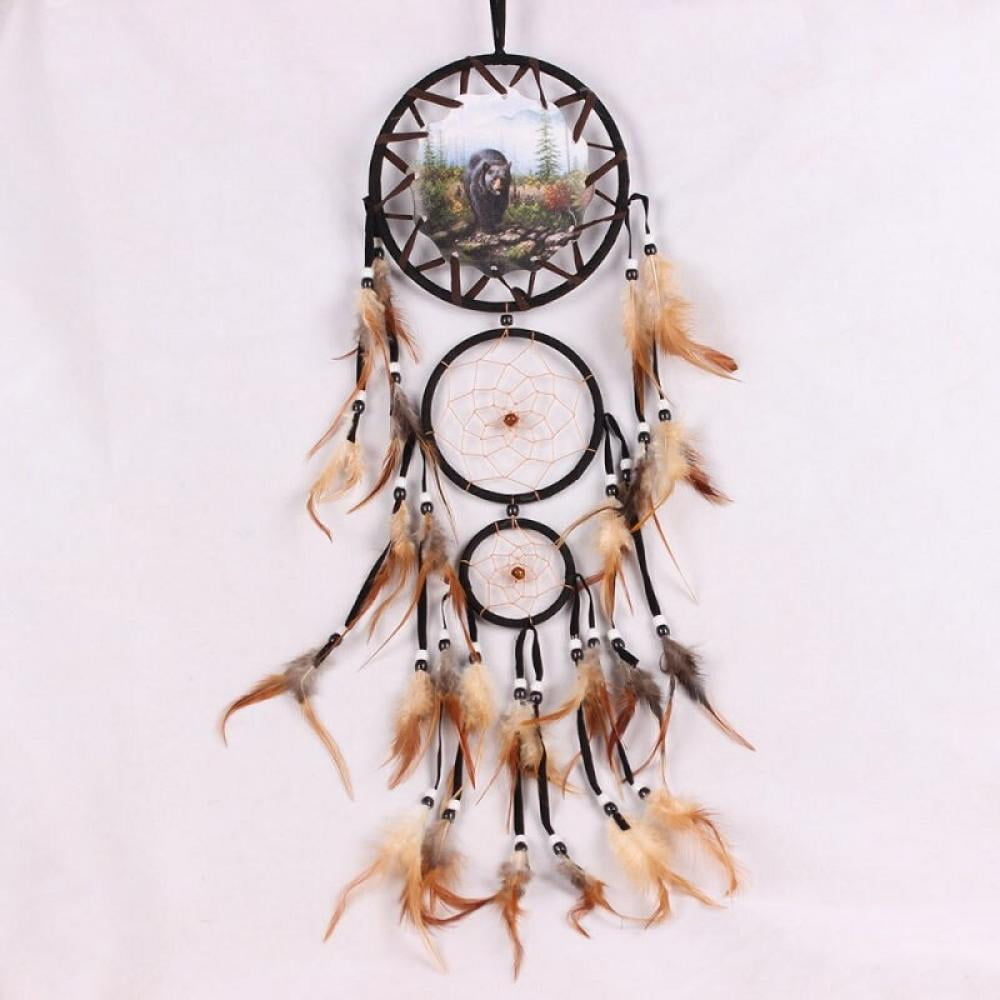 New Handmade Dream Catcher With Feathers Wall Hanging Decoration Ornament-Wolf 