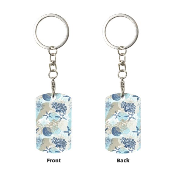 Uemuo Algae Corals and Seashells Pattern Rectangular Metal Keychain - Durable, Stylish, and Personalized Key Ring for Men and Women,Engraved Keychain,Gift Slim Sturdy Keychain