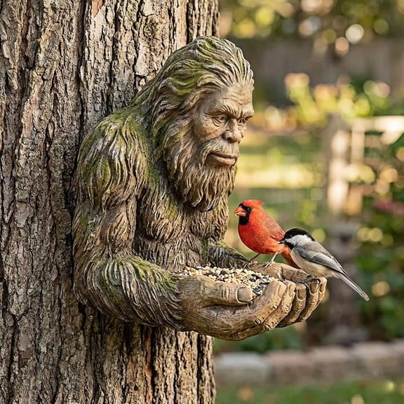 Bigfoot Bird Feeder, 5.9" Waterproof Tree-Mounted Outdoor Sculpture Feeders with Hidden Keyhole Hanger, Unique Backyard & Garden Art Decor Gift for Wildlife and Nature Lovers