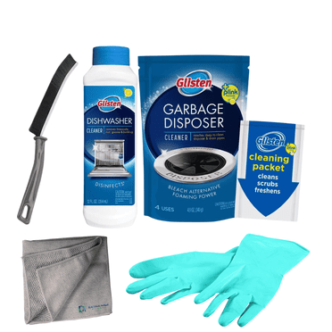 Glisten Dishwasher & Garbage Disposal Cleaner Bundle – Includes Gloves, Microfiber Cloth & Crevice Brush – Deep Cleaning Kit for Odor Removal & Buildup