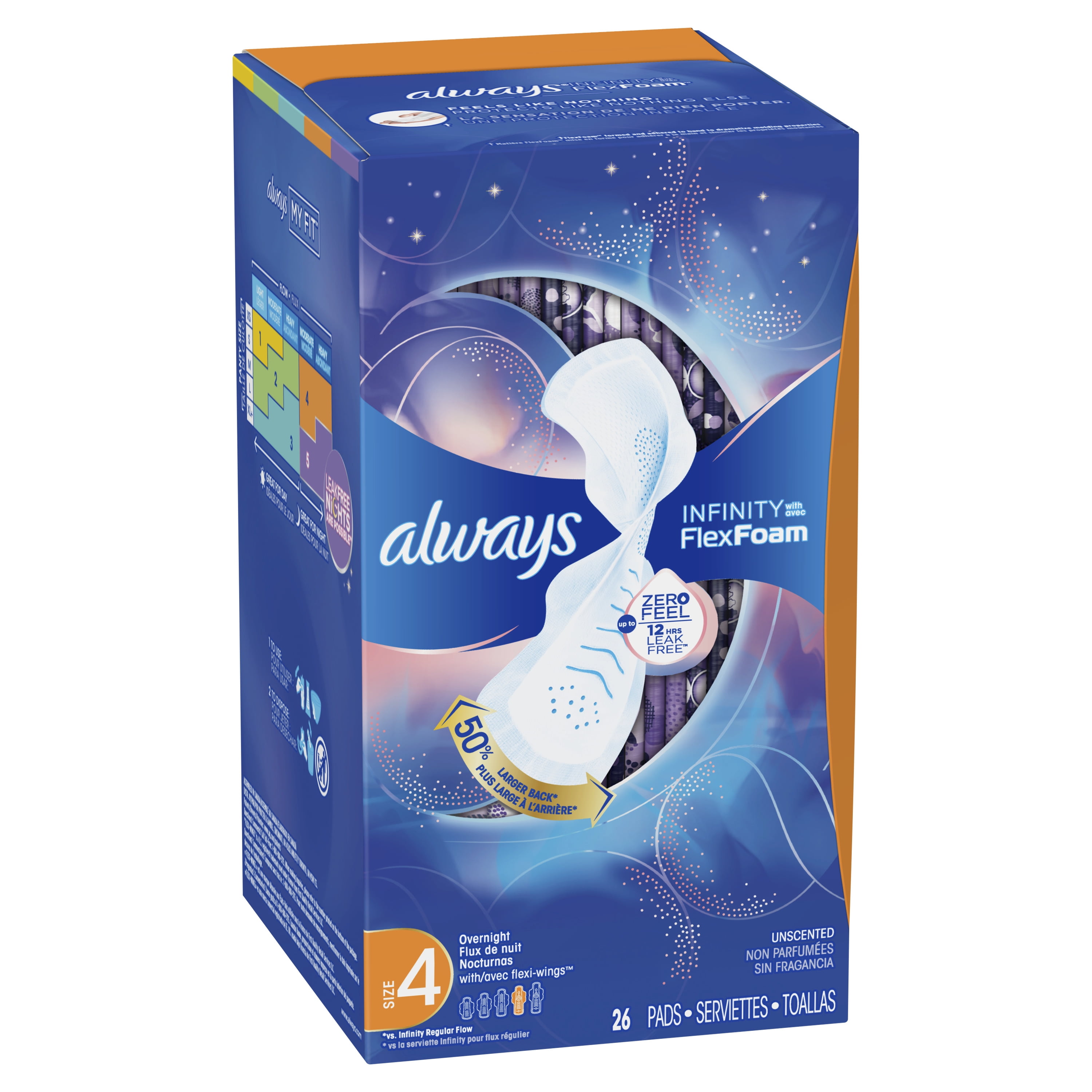 Always Infinity Size 4 Overnight Sanitary Pads with Wings, Unscented