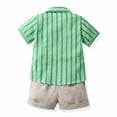 thumbnail image 5 of Fesfesfes 1-9 Years Boys Summer Formal Set Fashion Breathable Cotton Button Collar Striped Shirt with Elegant Bow Strap Pants with Pockets(Green,12-18 Months), 5 of 9
