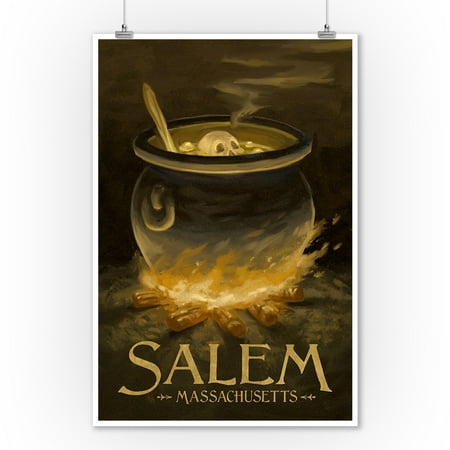 Salem, Massachusetts - Cauldron - Halloween Oil Painting - Lantern Press Artwork (9x12 Art Print, Wall Decor Travel Poster)
