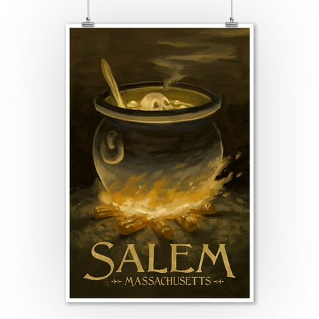 - Salem, Massachusetts - Cauldron - Halloween Oil Painting - Lantern Press Artwork (9x12 Art Print, Wall Decor Travel Poster)