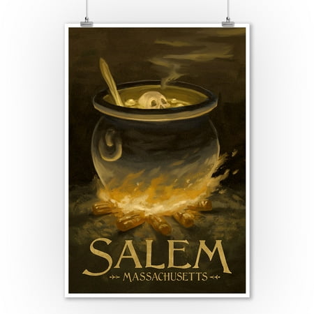 Salem, Massachusetts - Cauldron - Halloween Oil Painting - Lantern Press Artwork (9x12 Art Print, Wall Decor Travel