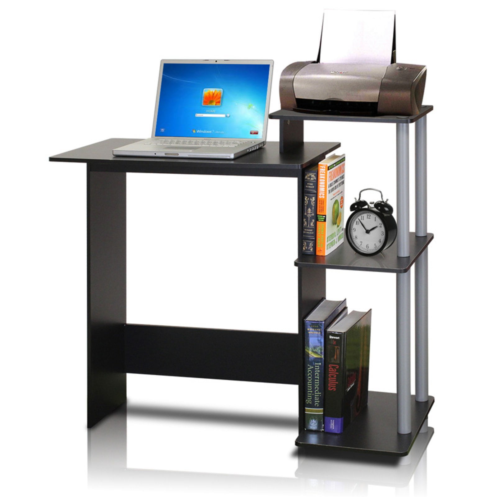 PanaCasa 112 * 50 * 76cm Mesa para Ordenador PC Portátil Monitor con Estantes Dejar Libros Documentos Negro 