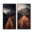 thumbnail image 2 of Designart "Endless Roads Through Misty Snowy Mountains V" Meadow Framed Wall Art Set Of 2 - Traditional Brown Framed Canvas Set For Living Room Decor, 2 of 6