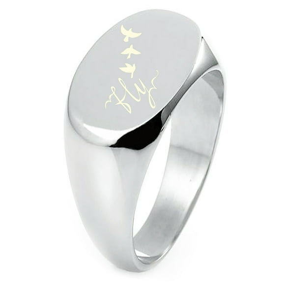 Sterling Silver Fly Away Engraved Oval Flat Top Polished Ring