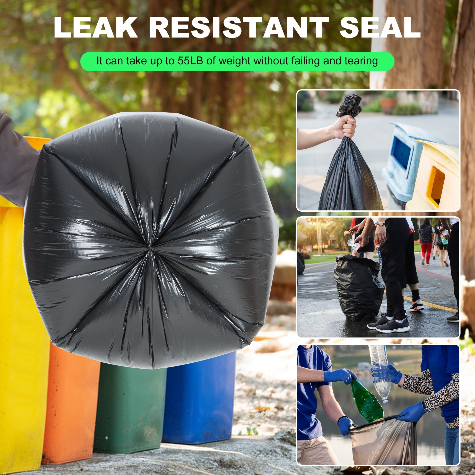 Large Trash Bags, 2.2 Mil 55-60 Gallon Large Contractor Bags 30 Counts Heavy Duty Outdoor Garbage Can Liners Black