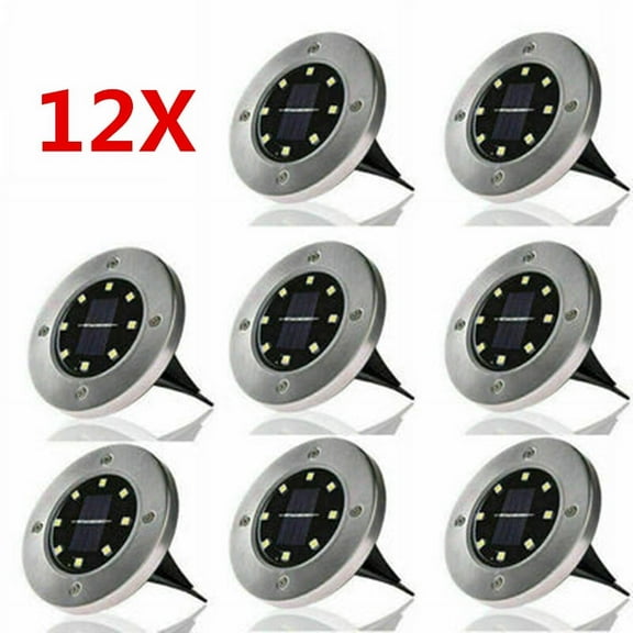 Solar Ground Light Upgraded 8 LED Solar Disk Lights Outdoor Waterproof in-Ground Landscape Lighting for Lawn Patio Pathway Yard Deck (Cool White, 12 Pack)