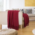 thumbnail image 2 of Throw Blanket for Couch, Knit Woven Blanket, Lightweight Decorative Blanket with Tassels, Burgundy Throw (50" *60"), 2 of 8