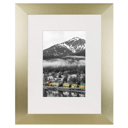 - Golden State Art, 8x10 Gold Color Satin Aluminum Landscape Or Portrait Picture Frame With Ivory Color Mat and Real Glass