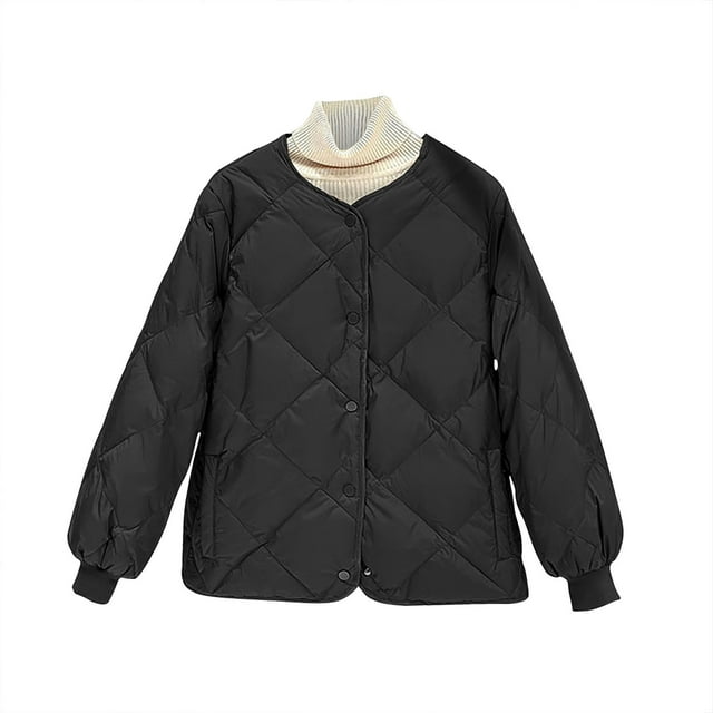 FAIWAD Lightweight Puffer Jacket for Womens Long Sleeve Solid Color Pockets Coat Winter Zipper Quilted Jacket